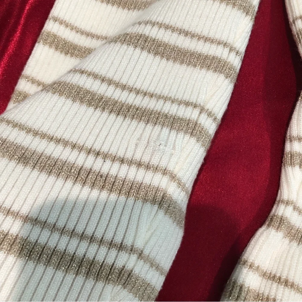 White House Black Market Boat Neck Peplum Hem Metallic Thread Stripped Sweater - Picture 7 of 11